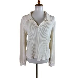 Euphoric Equestrian White Waffle Knit Collared Pullover Top XL